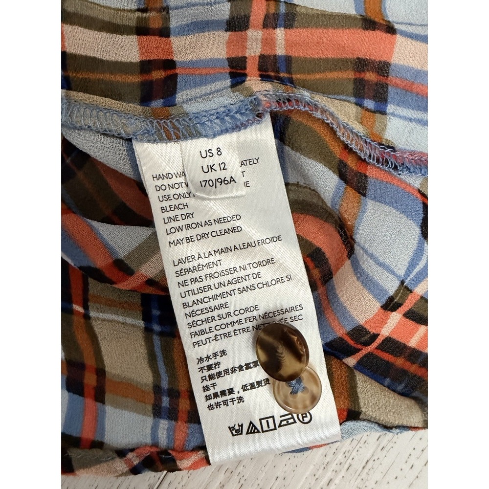Maeve Anthropologie Laila Plaid Ruffle Sheer Top Sz 8 - Picture 5 of 7